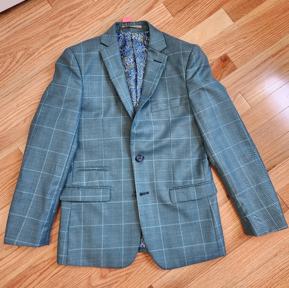 Isaac Mizrahi 2 piece windowpane boys size 14 in sage